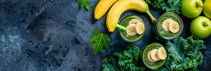 A refreshing detox smoothie arranged made with a blend of kale, apple, banana