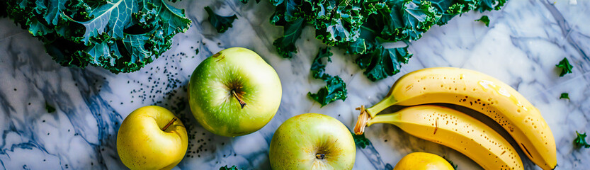 A refreshing detox smoothie arranged made with a blend of kale, apple, banana - obrazy, fototapety, plakaty