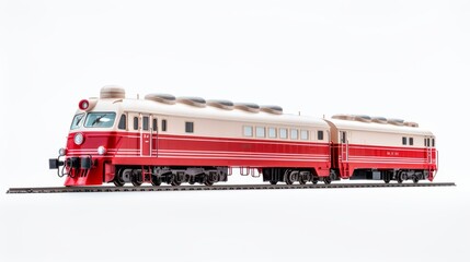 Intricately Detailed Vintage Red and Cream Diesel Locomotive Model on a Straight Track