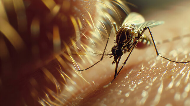 mosquito obeso da dengue picando pele humana 
