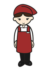 立つスーパーの女性店員イラスト