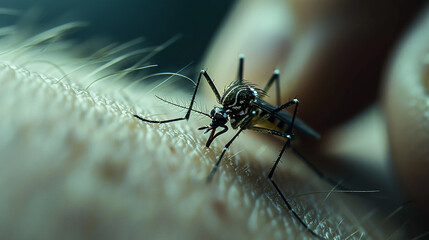 Fototapeta premium mosquito obeso da dengue picando pele humana 