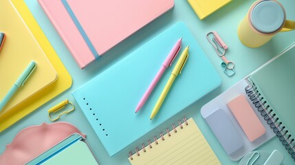 Create a dialogue between two characters discussing their favorite minimalist, pastel-colored office supplies, such as notebooks, pens, and desk organizers