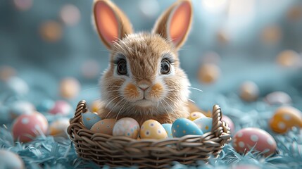 The 3D Easter Bunny: Spring’s vibrant gift bearer. - obrazy, fototapety, plakaty