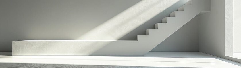 Sunlight Casting Shadows on Staircase in Modern Minimalist Setting

