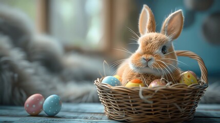 Easter Bunny in 3D: A vibrant envoy of spring. - obrazy, fototapety, plakaty