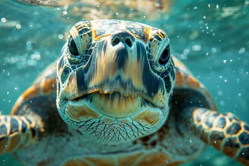 Fototapeten Close-up front view of a grand sea turtle © Attila