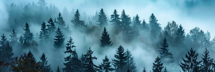 Amazing mystical rising fog sky forest snow snowy trees landscape snowscape in black forest