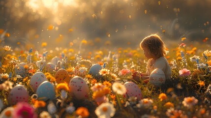 Children and nature unite in an Easter egg hunt.