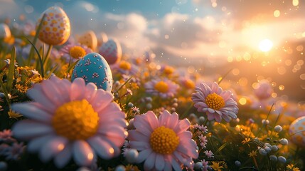 Fototapeta na wymiar Bright eggs, brighter smiles: Easter in the meadow