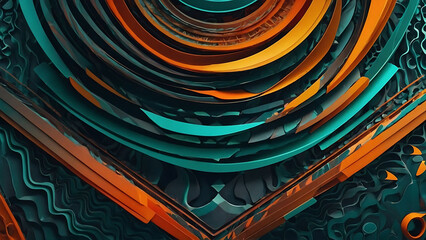 green and orange abstract background. Colorful gradiant with smooth flat geometric shapes. Web banner. Digital graphic elements. High end 4K wallpaper. 3D render.