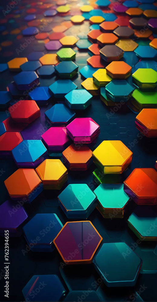 Poster abstract futuristic colorful background with hexagons vertical