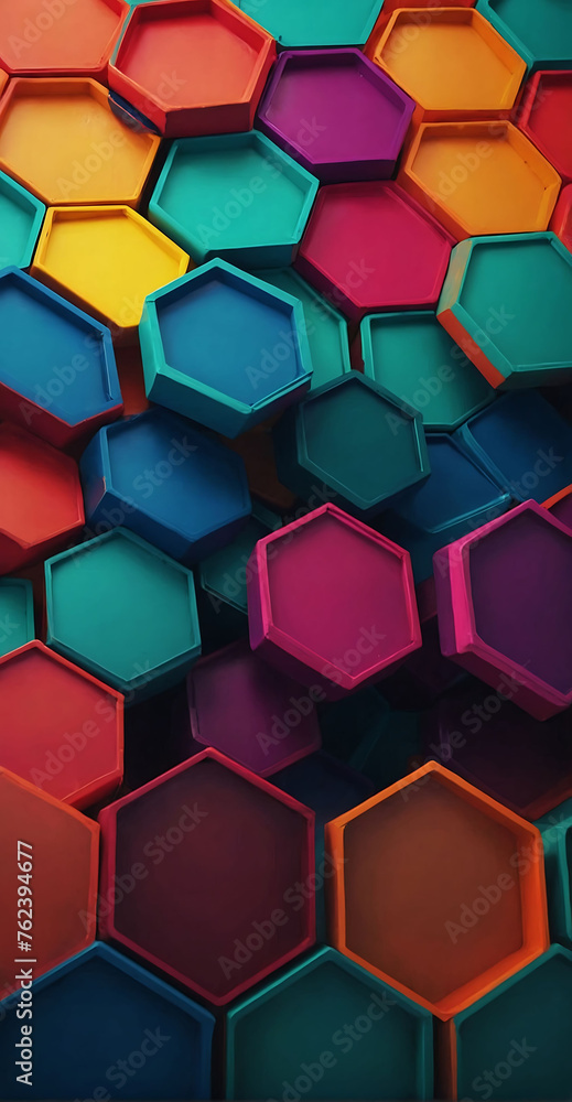 Poster abstract futuristic colorful background with hexagons vertical