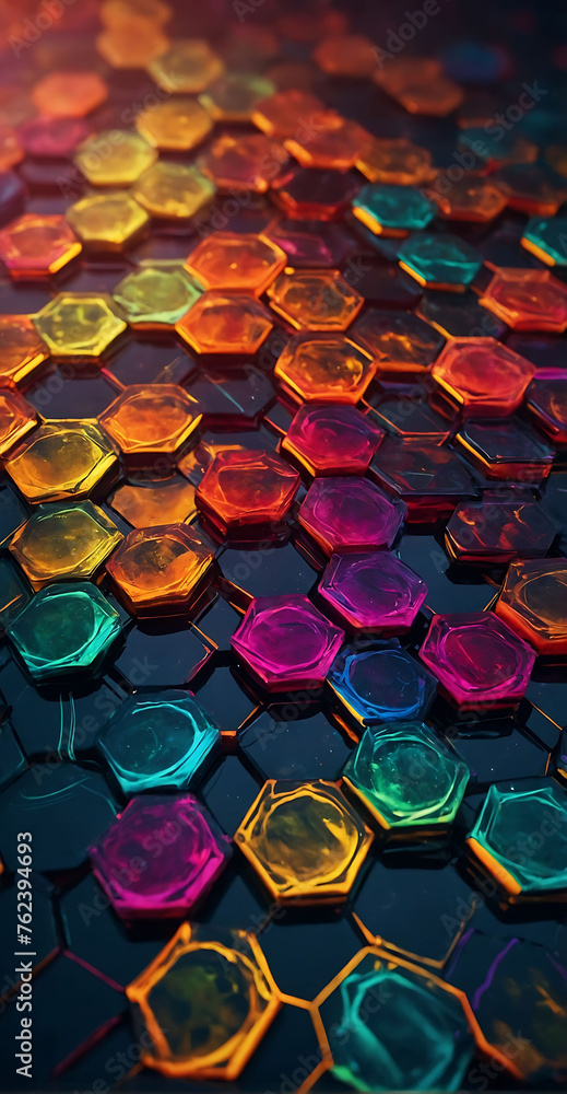 Poster abstract futuristic colorful background with hexagons vertical