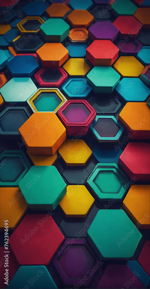 Wall mural abstract futuristic colorful background with hexagons vertical