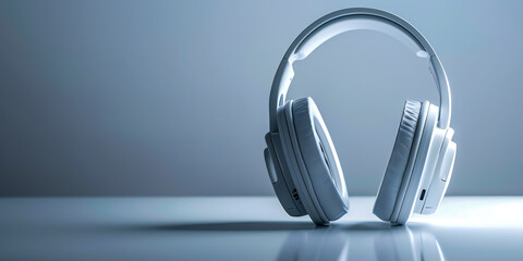 Sleek, over-ear headphones with noise-cancellation feature, advertising style, copy space, - obrazy, fototapety, plakaty