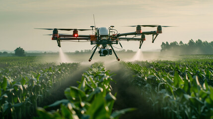 drone spraying on crop field, famer using modern technology for crop maintenance, technology use in...