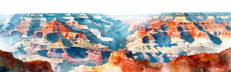 The painting depicts a beautiful landscape of the Grand Canyon with a blue sky in the background....