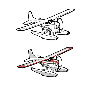 recommend clip art: Sea plane vector art illustration isolated in white background. Small amphibious plane vector art monochrome and color vector