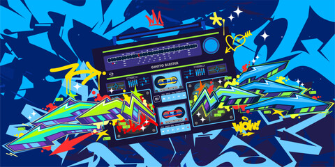 Fototapeta premium Abstract Detailed Ghetto Blaster Urban Style Hiphop Graffiti Street Art Vector Template