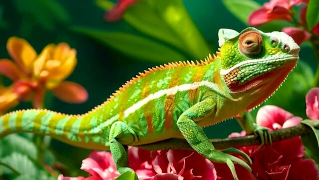 chameleon on tropical flowers. Selective focus. nature.