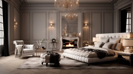 Generative AI Luxurious bedroom with a king-size bed and elegant furnishings.