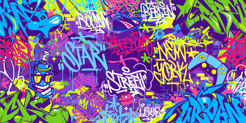 Trendy Abstract Urban Style Hiphop Graffiti Street Art Vector Illustration Background Template