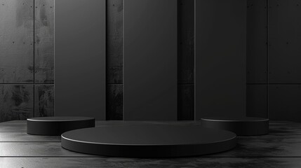 Empty luxury black podium. Minimalist mockup for product display or showcase