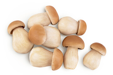 Fresh porcini cep mushroom isolated on white background with full depth of field. Top view. Flat lay
