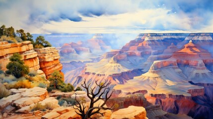 Generative AI A breathtaking view of the Grand Canyon at sunset. landscape watercolor