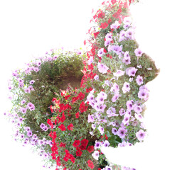 An artistic floral double exposure profile silhouette - 762398473