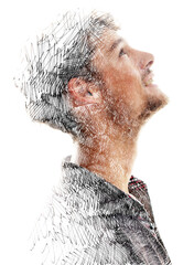 A graphic double exposure paintography portrait of a man's profile - 762399028