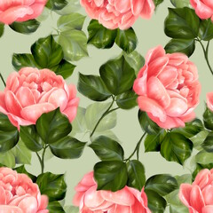 Roses seamless pattern background. Romantic fabric design - 762399670