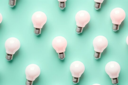 Pattern of small light bulbs on a pastel background. Creative design summer time concept.