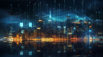 Smart city and connection abstract polygon pattern with speed line light, big data connection technology concept