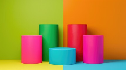 Colorful product podium, colors(green - red - blue - yellow - pink- orange - purple)