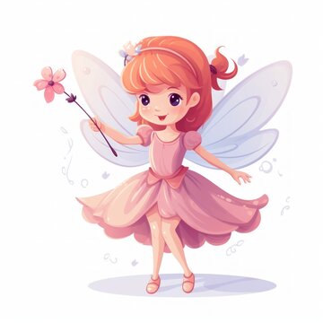 Generative AI A tiny fairy with delicate wings and a flower petal dress, spreading magic with a wand.