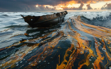 oil leaking in the ocean - obrazy, fototapety, plakaty