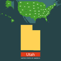 United States of America, Utah state, map borders of the USA Utah state.