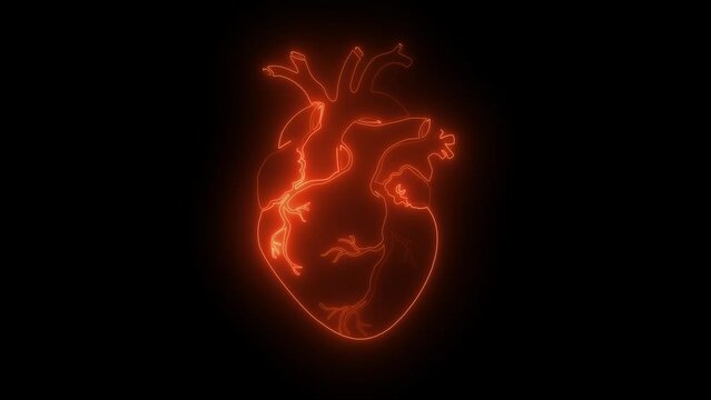 Neon animation of a heart that beats and lights up.