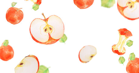 水彩で描いた美味しそうなリンゴの背景素材