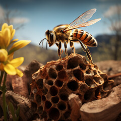 3d rendered photo of honey bee - obrazy, fototapety, plakaty