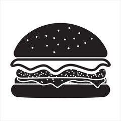 hamburger , black isolated silhouette, Fast food icon. Vector illustration, Burger vector silhouette illustration, Burger Food vector, Restaurant Burger silhouette illustration black color