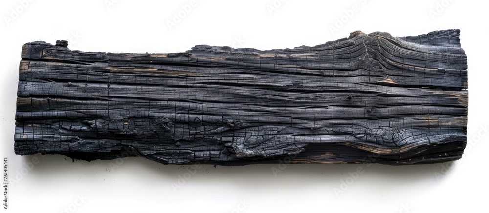 Poster a piece of black hardwood is elegantly displayed on a white surface, creating a striking still life 