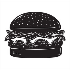 hamburger , black isolated silhouette, Fast food icon. Vector illustration, Burger vector silhouette illustration, Burger Food vector, Restaurant Burger silhouette illustration black color