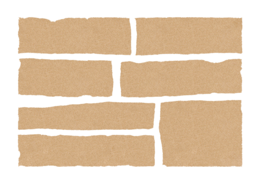 Collection of brown paper pieces isolated on white background