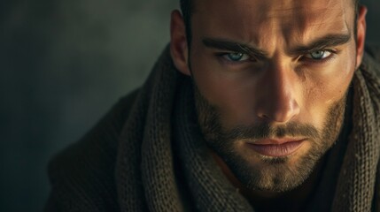Fototapeta premium Intense Close-Up Portrait of a Bearded Man With Piercing Eyes