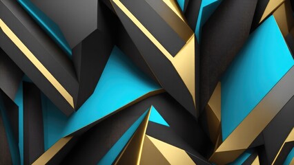 3D Abstract colorful Cyan, Black and gold wallpaper with sharp edges