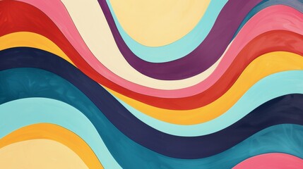 Painting of Multicolored Waves on White Background