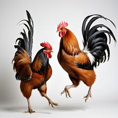 two roosters jumping - obrazy, fototapety, plakaty